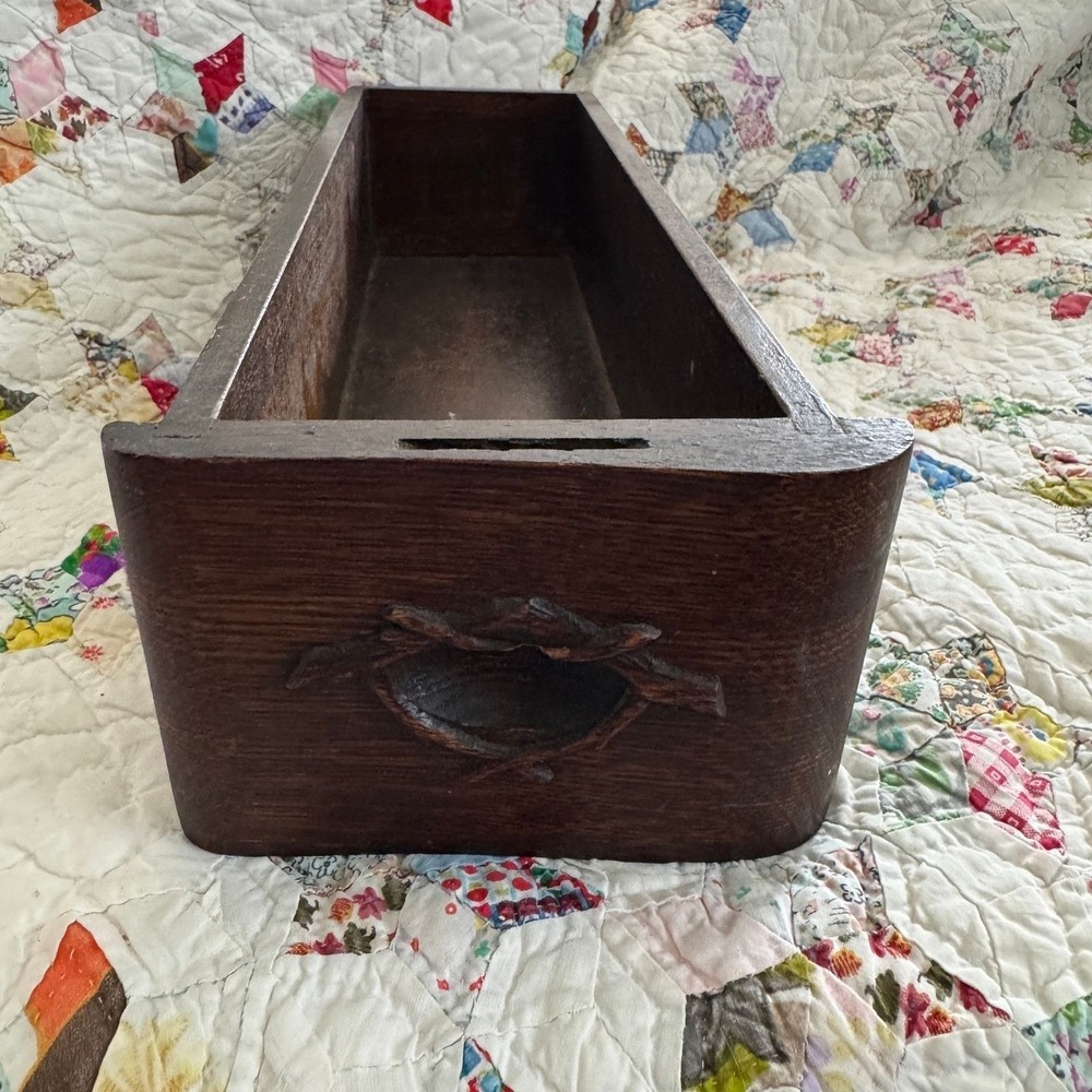 Antique Hand Carved Primitive Wood Drawer Storage Box Rustic Branch Handle 16in